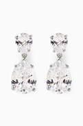 CZ by Kenneth Jay Lane Double Pear-drop CZ Earrings in Rhodium-plated Brass