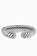 David Yurman Sculpted Cable Cuff Bracelet with Pav Diamonds in Sterling Silver