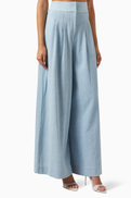 Just Bee Queen Logan Wide-leg Pleated Pants in Chambray