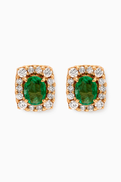 Damas Mini Diana Emerald & Diamond Stud Earrings in 18kt Yellow Gold