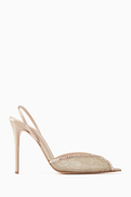 Andrea Wazen Katy 105 Crystal Slingback Sandals in Lace & Satin