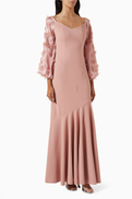 NASS Floral-applique Dress in Crepe