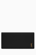 SAINT LAURENT Tiny Cassandre Flat Wallet in Grained Leather