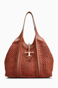 Tod's Medium T Timeless Tote Bag in Raffia & Leather