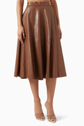 Elisabetta Franchi Flared Midi Skirt in Faux Leather