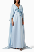 Tracy Studio Embellished Cape Gown in Taffeta Mikado