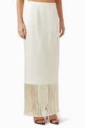 Soft Goat Fringed Maxi Skirt in Wool-silk Blend