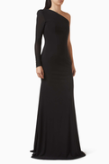 Alex Perry One-shoulder Corset Gown in Mesh