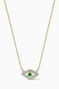 Mateo New York Evil Eye Emerald Necklace in 14kt Gold