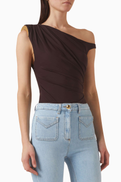 Elisabetta Franchi Embellished One-shoulder Bodysuit in Jersey