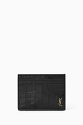 SAINT LAURENT Tiny Cassandre Card Case in Croc-embossed Leather
