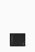 SAINT LAURENT Tiny Cassandre Wallet in Croc-embossed Leather
