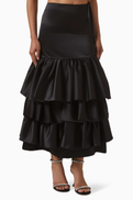 Onori Raven Ruffle Skirt in Satin