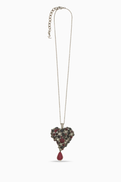 SAINT LAURENT Crystal Heart Necklace in Brass