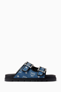 MCM Slide Sandals in Monogram Denim
