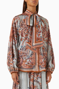 Zimmermann Aster Tie Neck Shirt in Silk