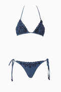 Zimmermann Aster Embroidered Bikini Set in Denim