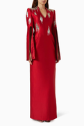 Tracy Studio Embellished Structured Maxi Dress in Satin