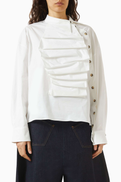 A.W.A.K.E Mode Voluminous Bib-front Shirt in Linen-blend