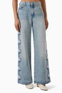 Maje Embroidered Wide-leg Jeans in Denim