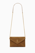 SAINT LAURENT Small Cassandre Chain Pouch in Suede