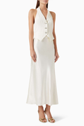 Self-Portrait Halter Midi Dress in Satin