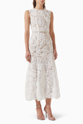 Self-Portrait Belted Dress in Tulle Lace