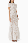Self-Portrait Belted Maxi Dress in Tulle Lace