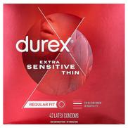Durex, Latex Condoms, Extra Sensitive, Thin, Regular Fit, 42 Latex Condoms