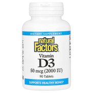 Natural Factors, فيتامين د3، 50 ميكروجرام، 2000 وحدة دولية، 90 قرصًا