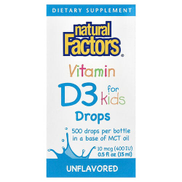 Natural Factors, Vitamin D3 Drops for Kids, Unflavored, 0.5 fl oz 15 ml