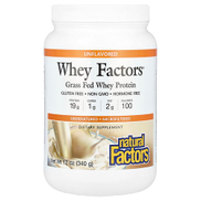 Natural Factors, Whey Factors, Grass Fed Whey Protein, Unflavored, 12 oz 340 g