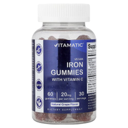 Vitamatic, علكات الحديد النباتية مع فيتامين C، العنب الطبيعي، 60 علكة