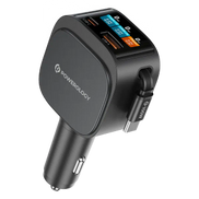Powerology VoltMax 130W Pro Fast Car Charger with Retractable Cable Black